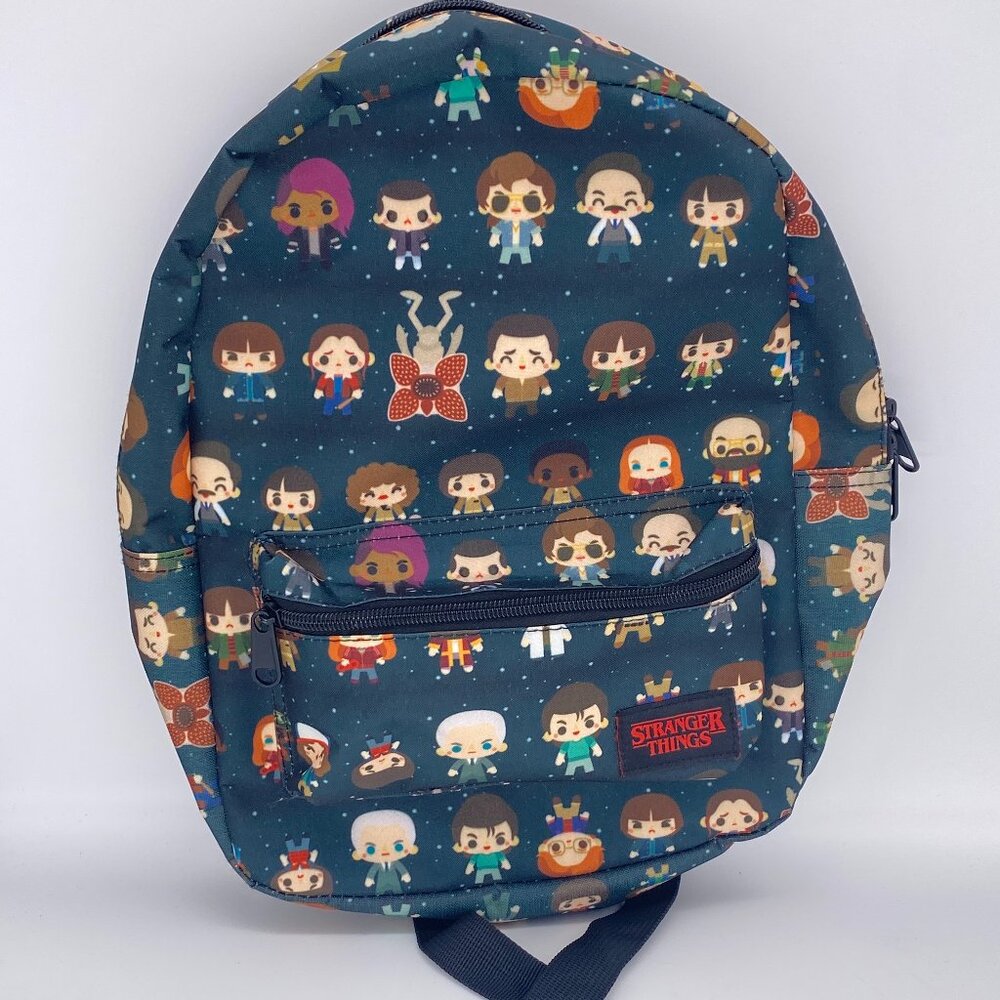 Loungefly Stranger Things Mini Backpack 13 in All-Over Print Forest Green Chibi